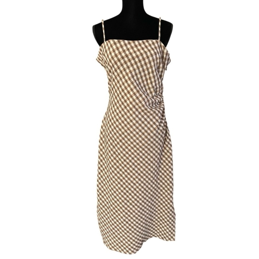 House of Harlowe 1960 Brown Gingham Check Ruched Sheath Midi Slip Dress XL new - Picture 4 of 10